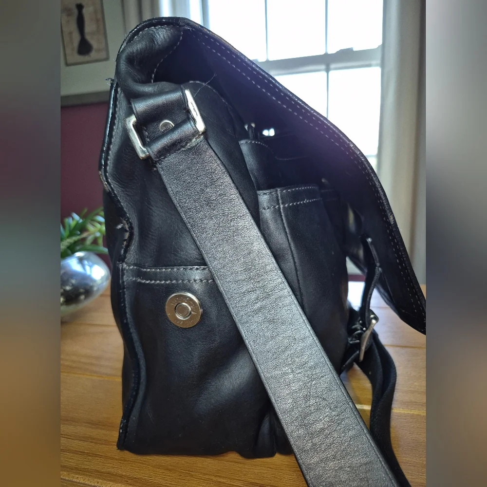 Vintage Coach Black‎ Flatiron II Pebbled Leather Messenger Bag D04S-5747 - Picture 5 of 15